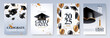 © sergo77 - Set of greeting card or poster with graduation caps, confetti and balloons. Graduation party at the school, college or university. Congrats graduates. Vector illustration.