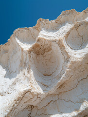 Aufkleber - detailed macro image of limestone surface captures intricate textures and layers against clear blue sky, showcasing natural erosion and geological formations