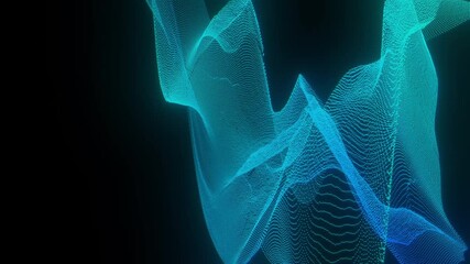 Wall Mural - Blue Ethereal Glowing Abstract Particle Waves with Flowing Random Rapid Movements with Black Background. Concept of AI Artificial Intelligence, Data Analysis.