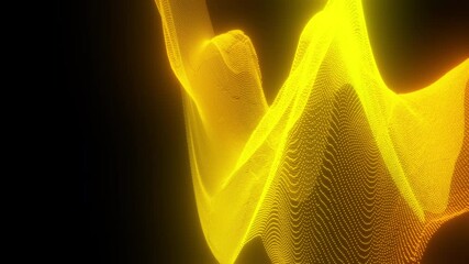 Wall Mural - Orange Ethereal Glowing Abstract Particle Waves with Flowing Random Rapid Movements with Black Background. Concept of AI Artificial Intelligence, Data Analysis.