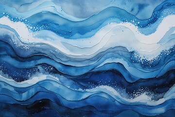 Wall Mural - Blue Watercolor Canvas Texture Featuring Abstract Ocean Tones and Design Elements