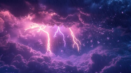 a powerful 3D storm scene, where lightning bolts streak across the sky and raindrops seem to emerge from the image.