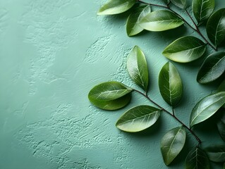green leaves on blue background