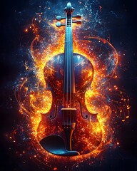 Sticker - fiery violin with swirling music notes