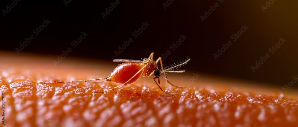Mosquito Feeding on Human Skin A Close Up Image of the Insect Biting