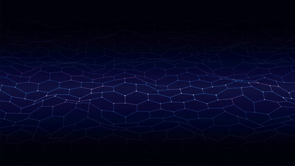 Wall Mural - digital hexagon dynamic wave of particles. abstract blue futuristic background. big data visualizati