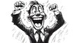 © zen - Funny ink cartoon of a manager ecstatic after winning an award, depicted with exaggerated joy