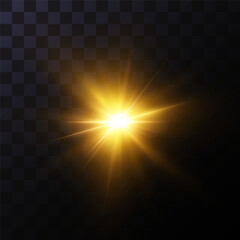 Wall Mural - golden shining light effect.bright sun sparkles with stars and sparkles.