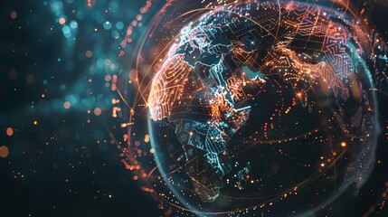 Wall Mural - a glowing, digital globe with lines connecting continents.