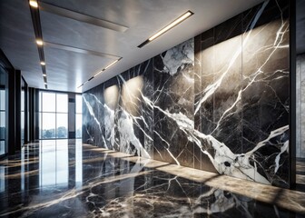 Wall Mural - abstract bas-relief wall design: black & white marble double exposure