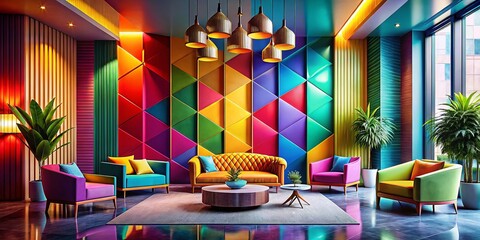 Wall Mural - Abstract Geometric Shapes Hotel Reception Wallpaper Design