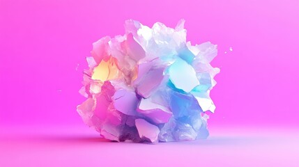 Wall Mural - vibrant, shattered, abstract sphere on a pink backdrop. delicate, colorful shards radiate outward. s