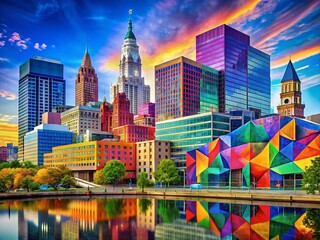 Wall Mural - Abstract Hartford Skyline, Colorful Buildings, Fashion Photography, Urban Landscape