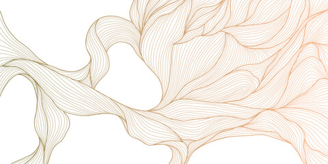 Wall Mural - vector gold line wave, abstract luxury fancy background. glitter premium banner, curve elegant ornam