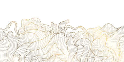 Wall Mural - vector gold line wave, abstract luxury fancy background. glitter premium banner, curve elegant ornam