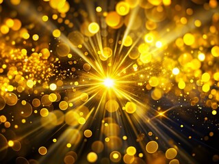 Wall Mural - Abstract Yellow Black Bokeh Background with Light Rays - Stock Photo