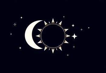 Wall Mural - Celestial boho line art featuring sun, moon, and stars in a minimalist design, artwork, stellar