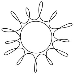 Wall Mural - Sun continuous line art drawn. Summer sun contour line symbol. Vector illustration isolated on white.