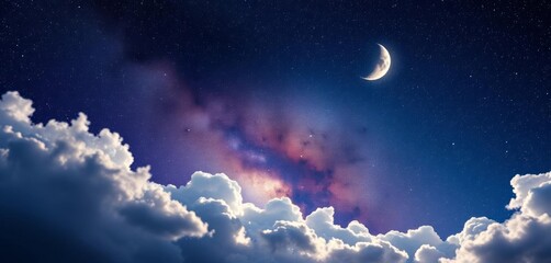 Wall Mural - Crescent moon, stardust, Milky Way, clouds, starscape, fantasy galaxy, background, landscape