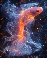 Wall Mural - neon koi fish swimming in ethereal luminescence