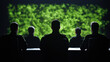© Nakarin - Silhouetted officers in conference setting interact with digital display