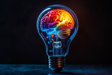 Aufkleber - Brain in a light bulb symbolizing creativity and innovation in technology and science