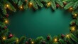 © Prayad - Evergreen Christmas border with coniferous branches and lights, coniferous, christmas