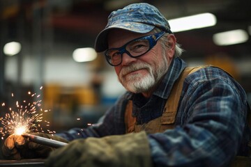 Aufkleber - Skilled welder creates sparks while working in a industrial workshop during the day