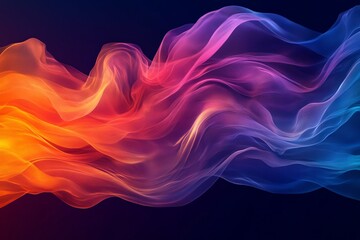 Poster - Colorful flowing fabric creates an abstract wave pattern in a dark background, highlighting vibrant shades of purple, orange, and blue