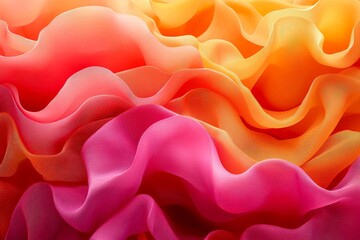 Leinwandbilder - Colorful silk fabric creates a wavy texture resembling a sunset at a textile design studio