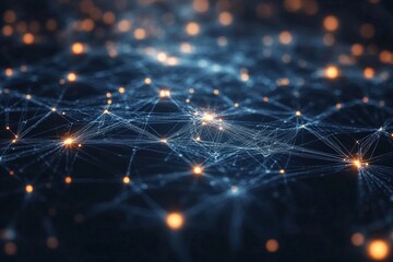 Aufkleber - Connecting nodes illuminated by glowing points form intricate networks in a digital landscape