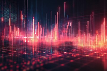 Leinwandbilder - Digital landscape with glowing data visualizations in a futuristic setting at night