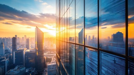 Cityscape at Sunset with Digital Overlay