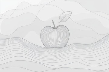 Aufkleber - Minimalist outline of an apple nestled in wavy abstract landscape with soft background