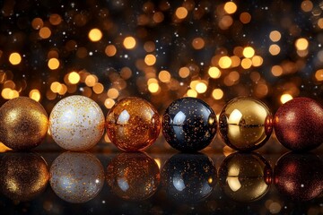 Fototapete - Elegant holiday ornaments in various colors reflecting warm light in a festive setting