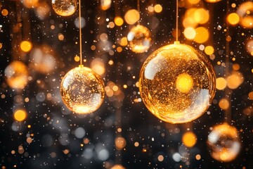 Poster - Stunning golden orbs suspended against a dark backdrop create a mesmerizing atmosphere during a festive celebration