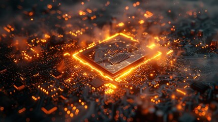 Glowing CPU on Motherboard