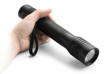 Poster - Bright handheld flashlight held in a hand, ideal for outdoor adventures or emergency situations