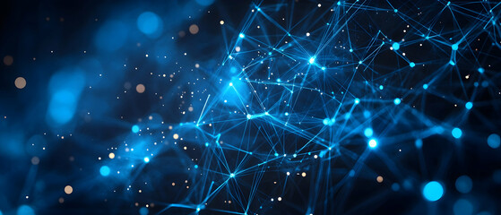 Wall Mural - Abstract dark blue background with digital connections and polygonal lines.