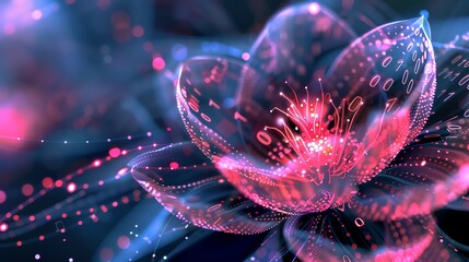 Wall Mural - a digital illustration of a glowing flower made of code.