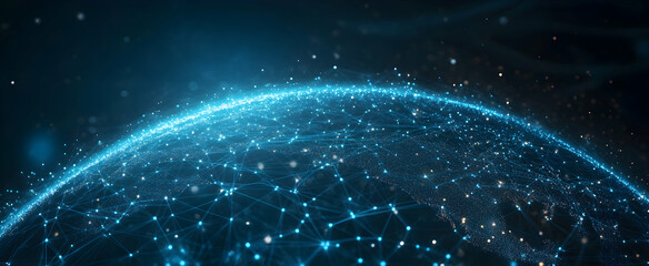 Wall Mural - Abstract digital background with glowing blue light and dark grid lines on the planet 