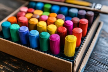 Poster - Brightly colored chalk sticks arranged neatly in a box, perfect for creative art projects and outdoor fun