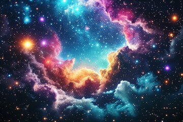 Leinwandbilder - Vibrant cosmic nebula filled with colorful stars and swirling clouds in deep space during a starry night