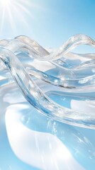 Wall Mural - Liquid Serenity: The dynamic dance of transparent waves, captured under a radiant sunburst, offers a vision of purity and fluidity.