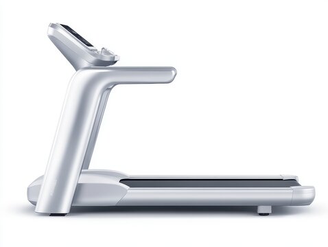Modern silver treadmill, fitness equipment.