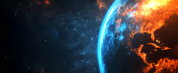 Wall Mural - Digital background featuring blue and orange light beams.