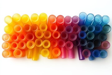 Poster - Colorful arrangement of transparent tubes in vibrant gradient pattern showcasing various hues
