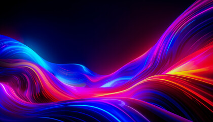 Fototapete - Colorful flowing abstract waves create a vibrant visual experience in a dark setting