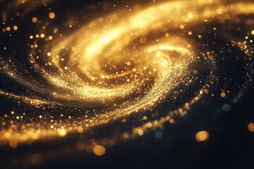 Aufkleber - Swirling golden galaxy with sparkling stars and cosmic dust in a dark expanse