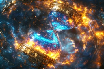 Aufkleber - Cosmic hourglass shimmering with stars and flames in a vast nebula during a celestial event